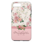 Elegant Vintage Pink Floral Rose Monogram Name