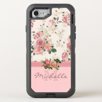 Elegant VIntage Pink Floral with Monogram