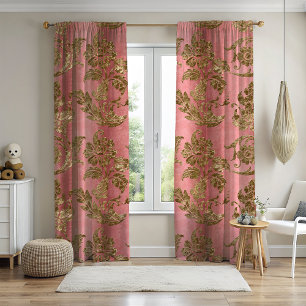 Elegant Vintage Pink Gold Floral Blackout Curtains