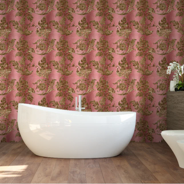 Elegant Vintage Pink Gold Floral Wallpaper | Zazzle