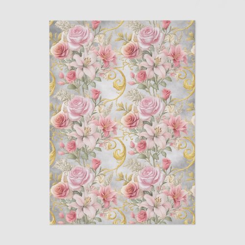 Elegant Vintage Pink Gold Florals Wedding   Tissue Paper