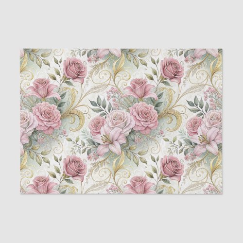 Elegant Vintage Pink Gold Florals Wedding   Tissue Paper