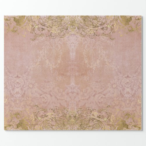 Elegant Vintage Pink Gold Foil Damask Decoupage Wrapping Paper