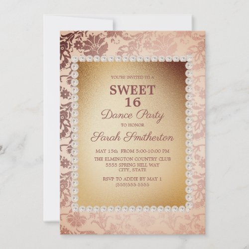 Elegant Vintage Pink Gold Sweet 16 Dance Party Invitation