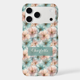 Elegant Vintage Pink & Green Floral Personalized iPhone 17 Pro Max Case