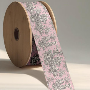 Elegant vintage pink grey toile de jouy satin ribbon