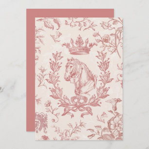 Elegant Vintage Pink Horse Crown Laurel Bow Crest Invitation