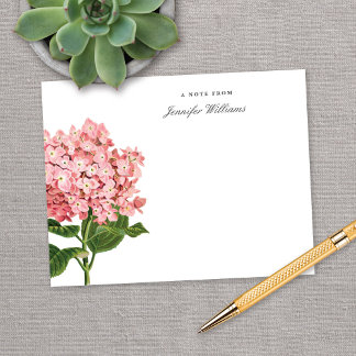 Elegant Vintage Pink Hydrangea Floral w/ Name Note Card