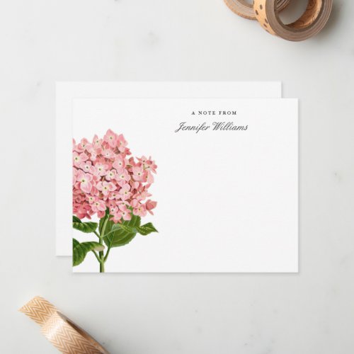 Elegant Vintage Pink Hydrangea Floral w Name Note Card