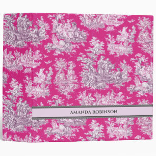 Elegant vintage pink magenta lake toile de jouy 3 ring binder