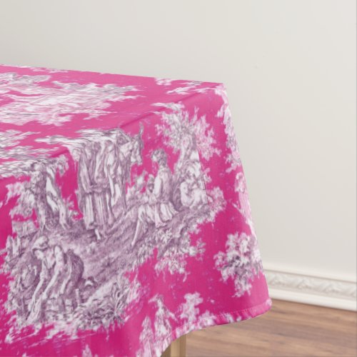 Elegant vintage pink magenta lake toile de jouy  tablecloth