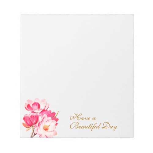 Elegant Vintage Pink Magnolias Floral Notepad