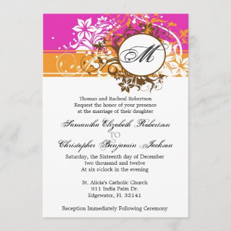 Elegant Vintage Pink Monogram Wedding Invite