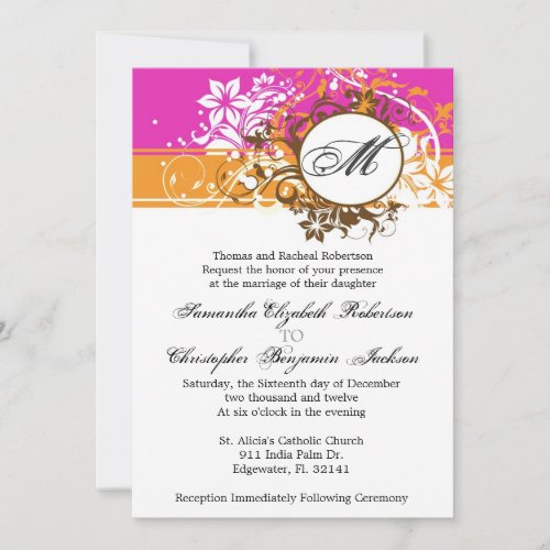 Elegant Vintage Pink Monogram Wedding Invite