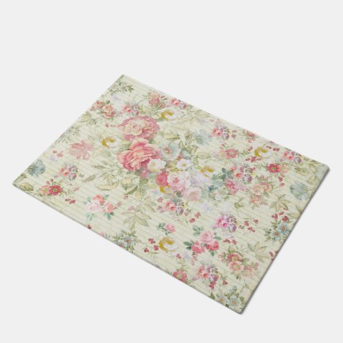 elegant vintage pink pastel floral pattern doormat