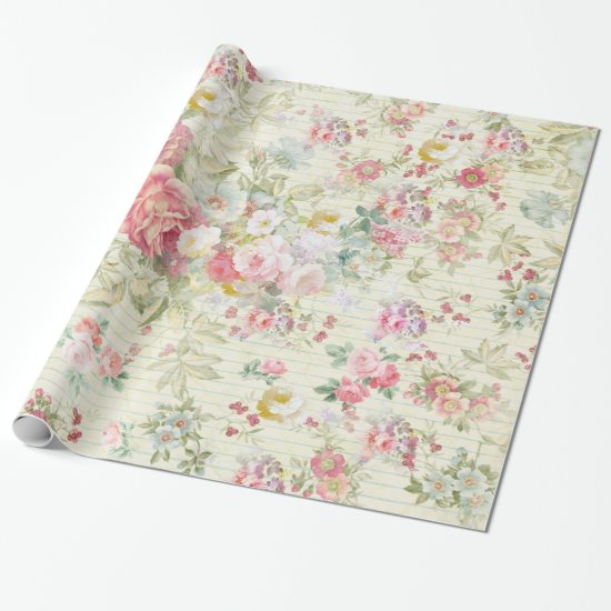 elegant vintage pink pastel floral pattern wrapping paper