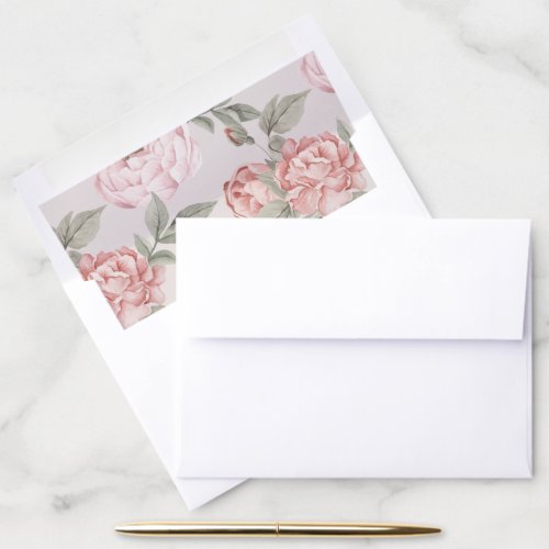 Elegant Vintage Pink Peony Floral Blossom Pattern Envelope Liner