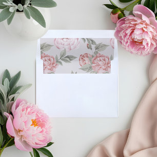 Elegant Vintage Pink Peony Floral Blossom Pattern Envelope Liner