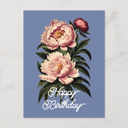 Elegant Vintage Pink Peony Flower Happy Birthday Postcard