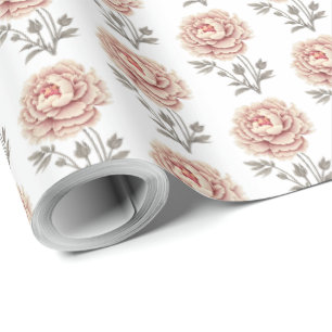 Elegant Vintage Pink Peony Flower Wrapping Paper