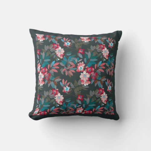 Elegant Vintage Pink  Red Floral Pattern Throw Pillow