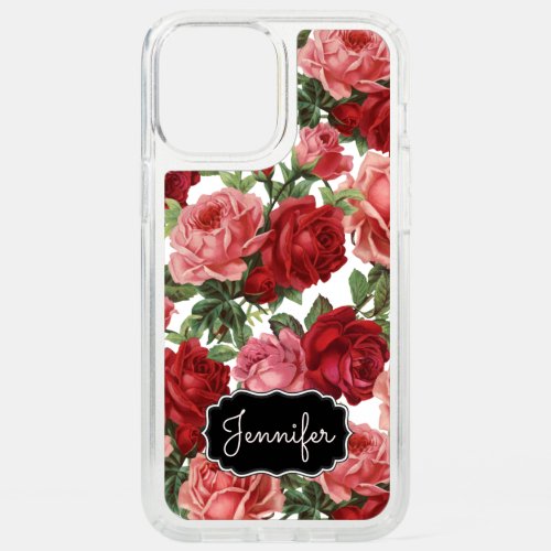 Elegant Vintage Pink Red Rose Floral Monogram Name Speck iPhone 12 Pro Max Case