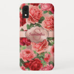Elegant Vintage Pink Red Roses Floral Monogrammed Iphone Xr Case at Zazzle