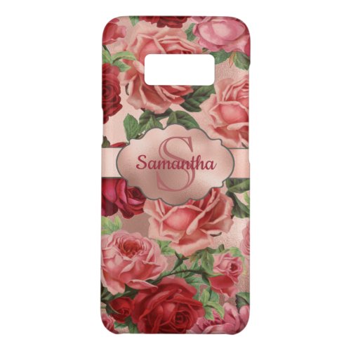 Elegant Vintage Pink Red Roses Floral Monogrammed Case_Mate Samsung Galaxy S8 Case