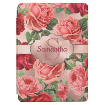 Elegant Vintage Pink Red Roses Floral Monogrammed Ipad Air Cover by storechichi at Zazzle