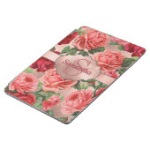 Elegant Vintage Pink Red Roses Floral Monogrammed iPad Air Cover (Side)