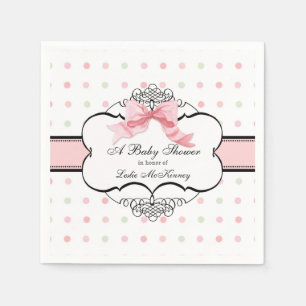 Elegant Vintage Pink Ribbon Bow French Baby Girl Napkins