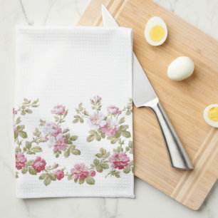 Elegant Vintage Pink Rose Border Kitchen Towel