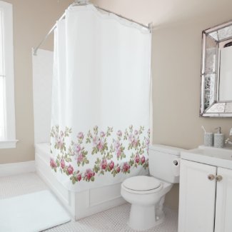 Elegant Vintage Pink Rose Border Shower Curtain