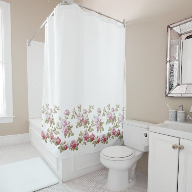Elegant Vintage Pink Rose Border Shower Curtain (In Situ)