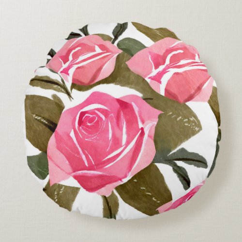 Elegant Vintage pink Rose Bouquet Round Pillow 