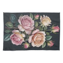 Elegant Vintage Pink Rose Floral Kitchen Towels