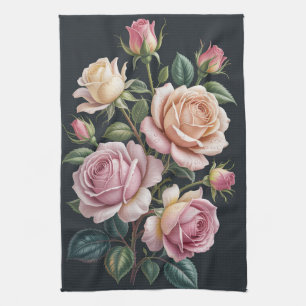 Elegant Vintage Pink Rose Floral Kitchen Towels