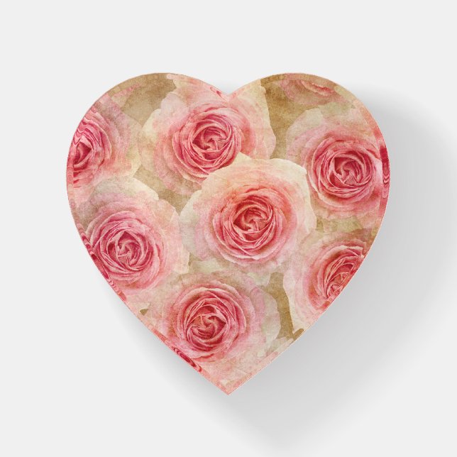 Elegant Vintage Pink Rose Floral Paperweight (Front)