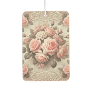 Elegant Vintage Pink Rose Floral with Lace Air Freshener