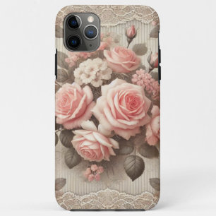 Elegant Vintage Pink Rose Floral with Lace  iPhone 11 Pro Max Case