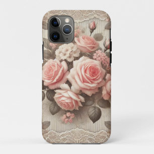 Elegant Vintage Pink Rose Floral with Lace iPhone 11 Pro Case