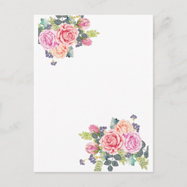 Elegant Vintage Pink Rose Stationery Postcard (Front)