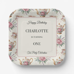 Elegant Vintage Pink Rose Tea Party Name Age Paper Plates