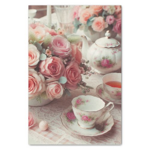 Elegant Vintage Pink Rose with Teapot  Tissue Paper