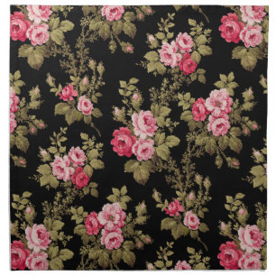 Elegant Vintage Pink Roses-Black Background Cloth Napkin