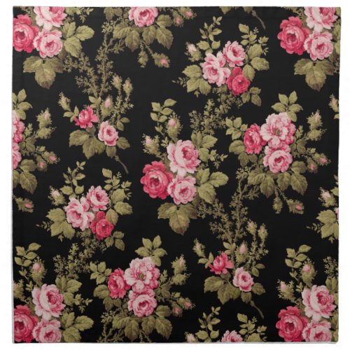 Elegant Vintage Pink Roses_Black Background Cloth Napkin