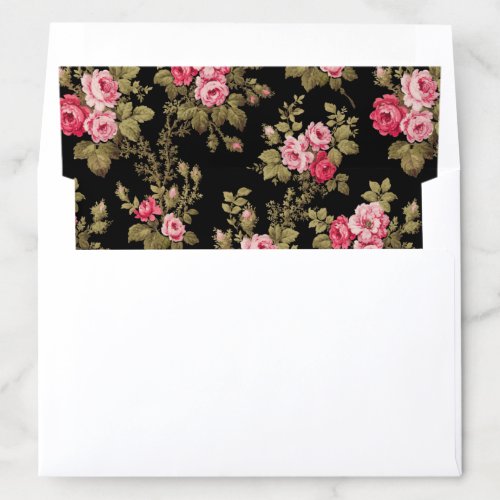 Elegant Vintage Pink Roses_Black Background Envelope Liner