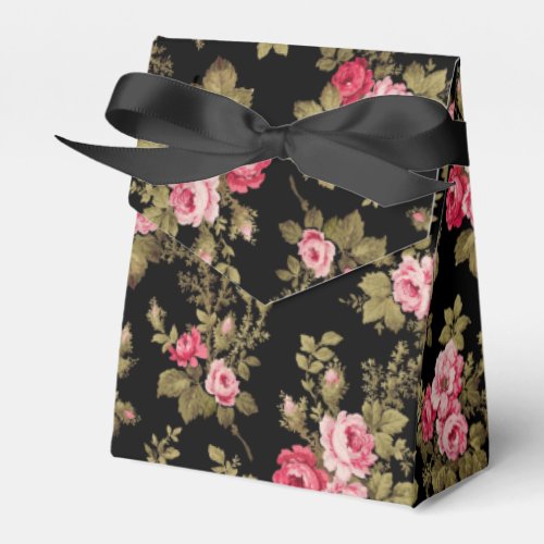 Elegant Vintage Pink Roses_Black Background Favor Boxes