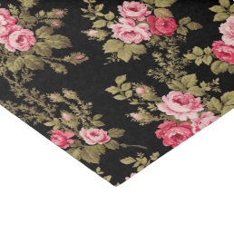 Elegant Vintage Pink Roses-Black Background Tissue Paper