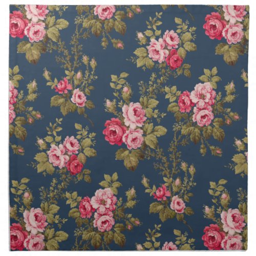 Elegant Vintage Pink Roses_Blue Background Cloth Napkin